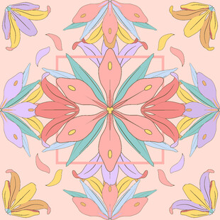 多彩花卉几何图案装饰画