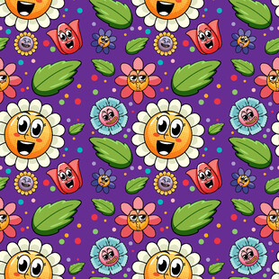 笑脸花卉紫色图案背景