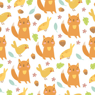 可爱猫咪与自然元素图案