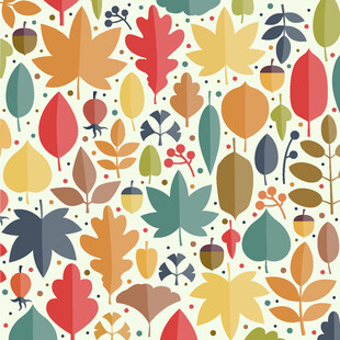多彩秋叶花卉无缝图案