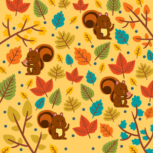 秋日松鼠与落叶图案