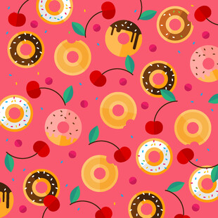 甜甜圈樱桃可爱图案背景