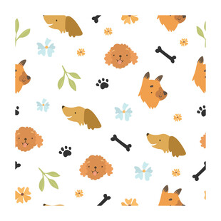 可爱动物花卉无缝图案