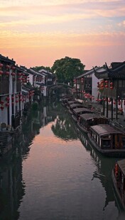 江南水乡黄昏静谧美景