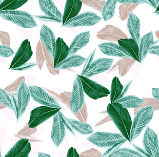 清新绿叶植物无缝图案