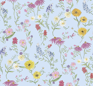 浅蓝色底缤纷花卉图案