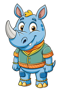 可爱蓝色犀牛卡通形象