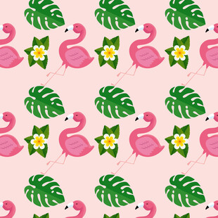 火烈鸟与热带叶图案背景