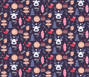 可爱动物与元素无缝图案