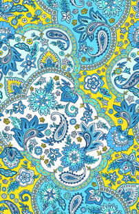 蓝黄佩斯利花纹图案