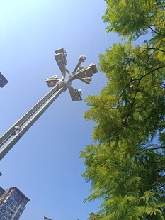 高杆灯矗立绿树蓝天间