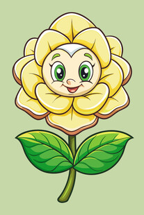 可爱笑脸黄玫瑰插画