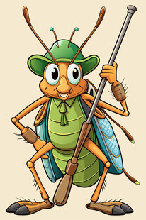 持棍绿甲虫卡通形象