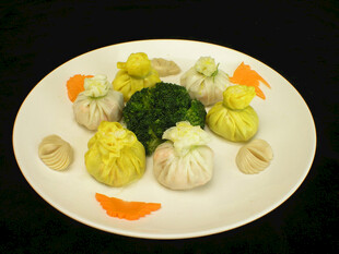 多彩美味蒸饺摆盘展示