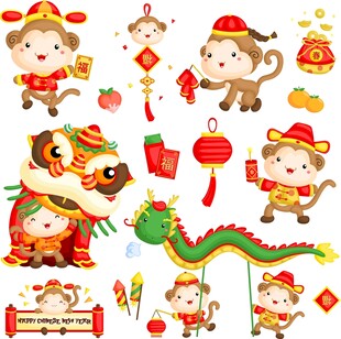 喜庆猴年春节元素集合