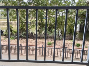 透过铁栏看户外景致