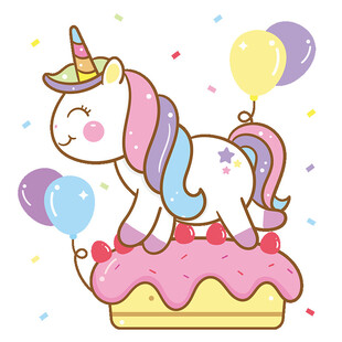 独角兽站在粉色蛋糕上