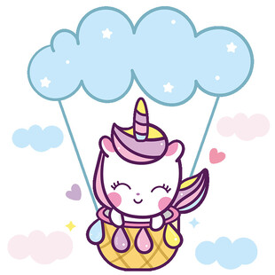 独角兽乘气球快乐飞翔