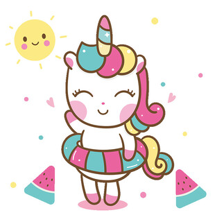 可爱独角兽夏日欢乐形象