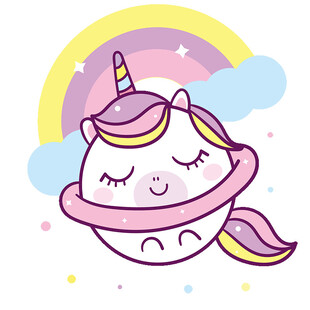 梦幻独角兽漂浮在彩虹下