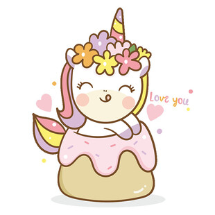 独角兽萌趣蛋糕插画