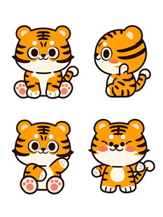 可爱卡通小老虎四格形象