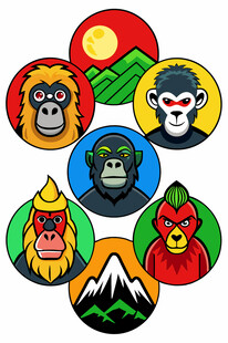 多彩猿猴图标集合