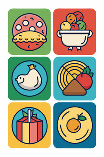 多彩美食与礼物图标集