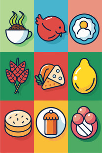 多彩美食图标集合