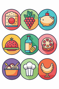 多彩美食与烹饪图标集合