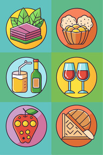 多彩美食与饮品图标集