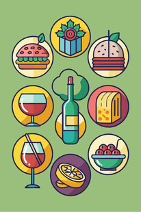 多彩美食与饮品图标集合