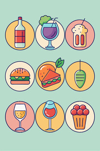 多彩美食与饮品图标集