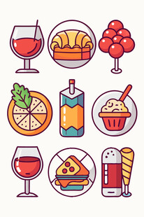 多彩美食与饮品图标集合