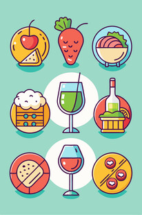 多彩美食与饮品图标集