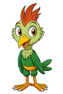 可爱绿身红冠卡通小鸟