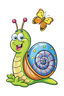 可爱蜗牛与蝴蝶卡通形象