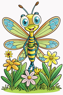 花丛中的彩色蜻蜓