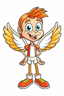 长着翅膀的快乐卡通男孩