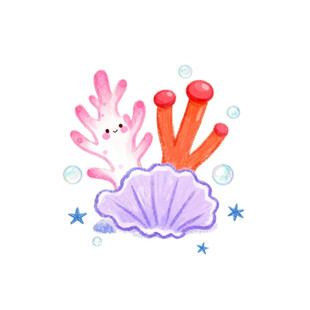 可爱海底贝壳与珊瑚手绘可爱插画