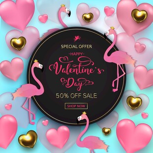 情人节火烈鸟促销海报