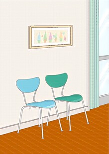 简约室内两把彩色椅子