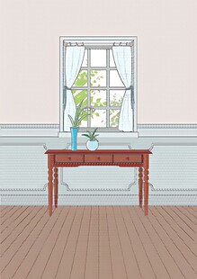 窗边木桌绿植点缀空间