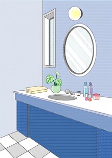 简约蓝色浴室洗手台场景