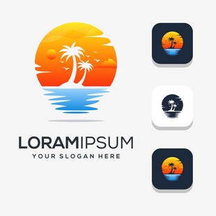 热带日落标志设计