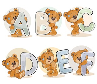 小熊字母组合可爱幼教素材