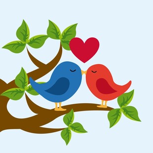 枝头双鸟爱意浓