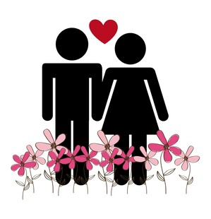 情侣与花丛的浪漫图景