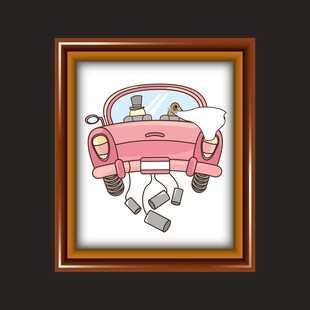 框中粉色卡通汽车插画