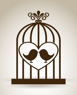 心形鸟笼中的浪漫小鸟